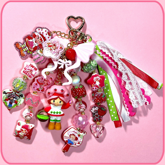 Premade Strawberry Shortcake Bag Charm