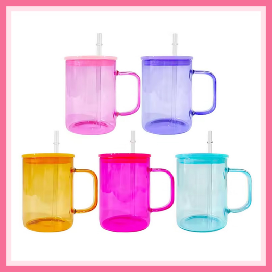 15oz Colored Glass Mugs